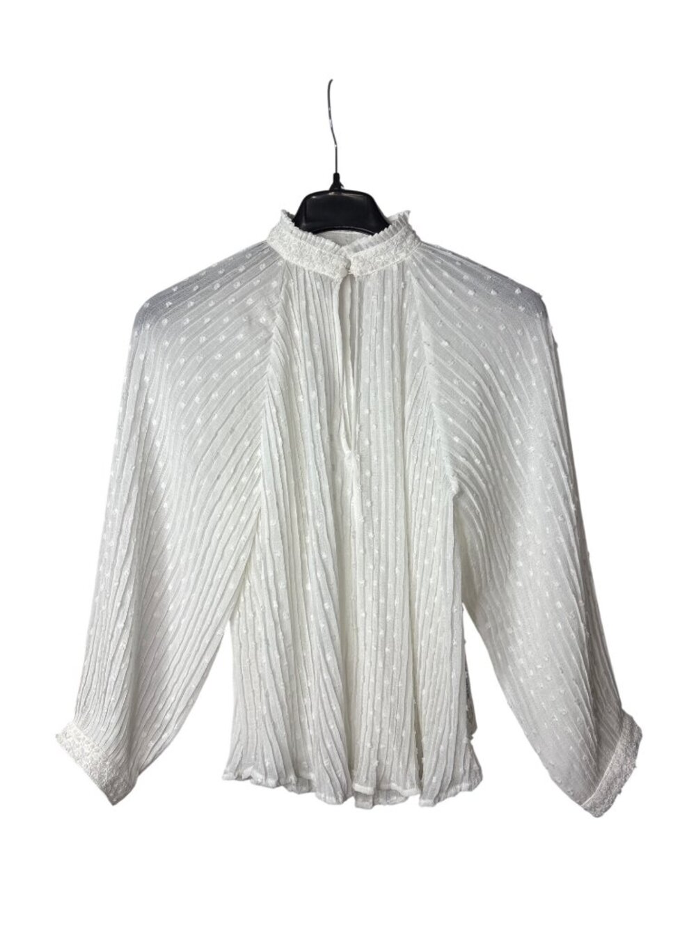 Bishop + Young Modern Romance Pleated Blouse Top M Ivory Swiss Dot Sheer New